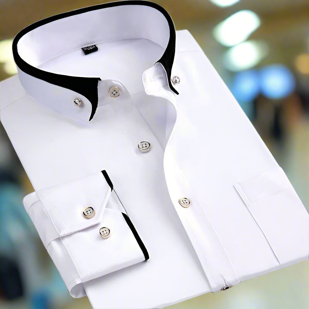 Adrian - Męska koszula slim fit z kontrastowym kołnierzem