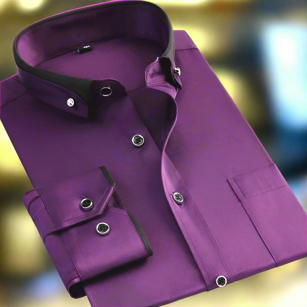 Adrian - Męska koszula slim fit z kontrastowym kołnierzem