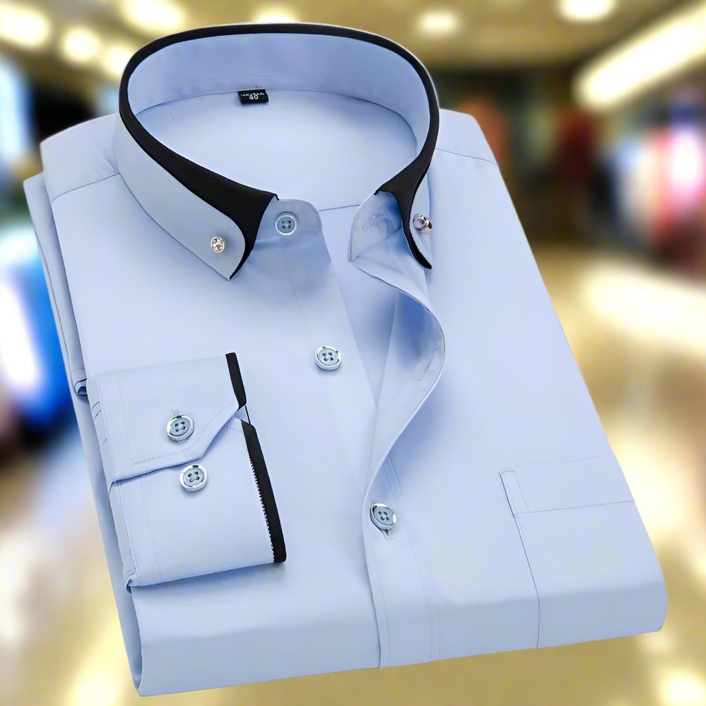 Adrian - Męska koszula slim fit z kontrastowym kołnierzem