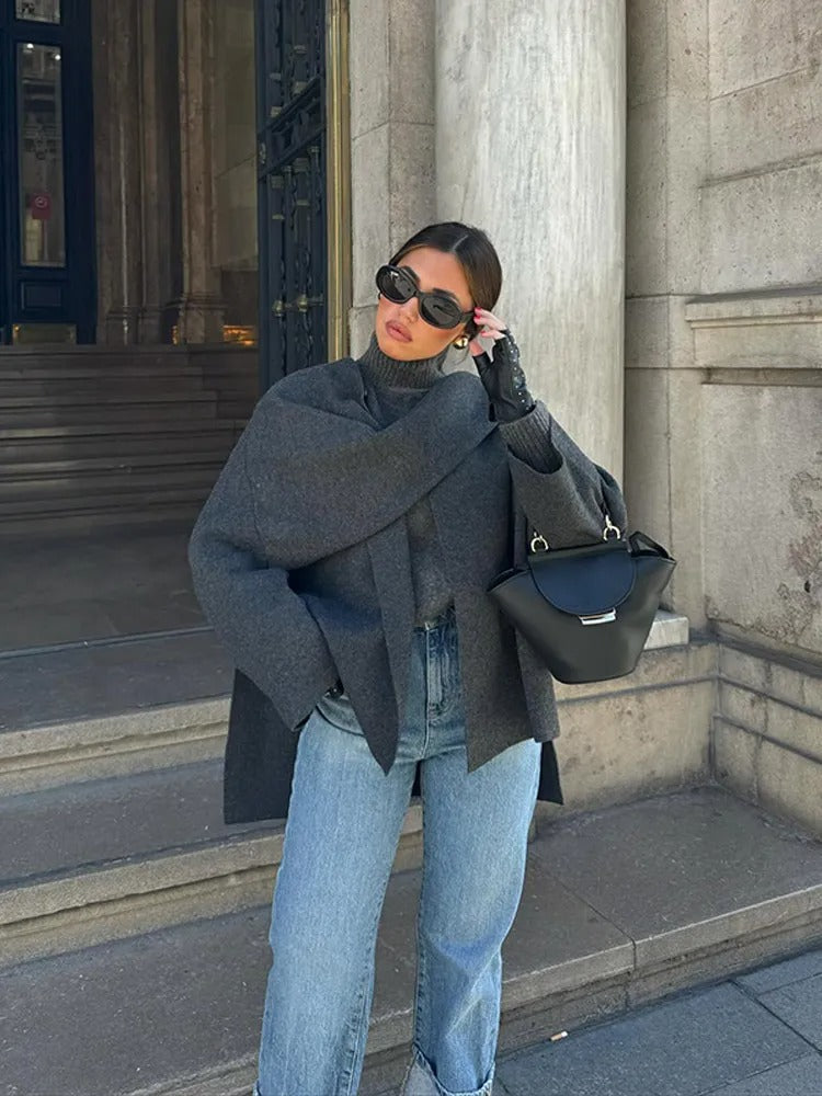 Isabella – Oversize płaszcz z nowoczesnym wiązaniem
