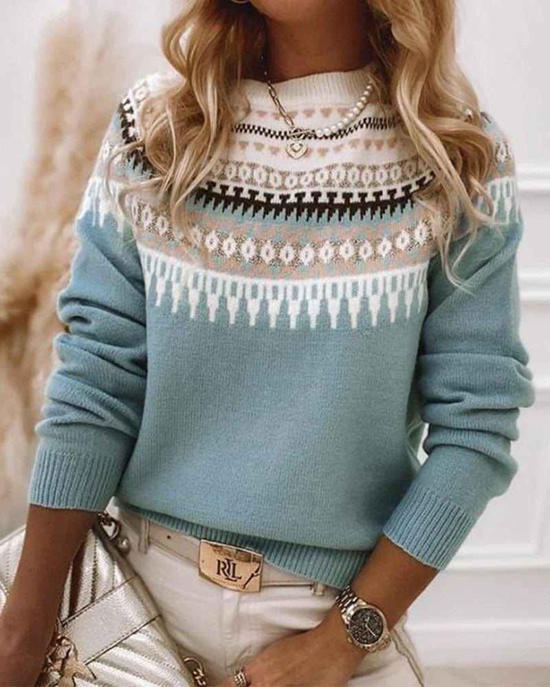 Karolina – Sweter damski z geometrycznym wzorem w stylu nordyckim