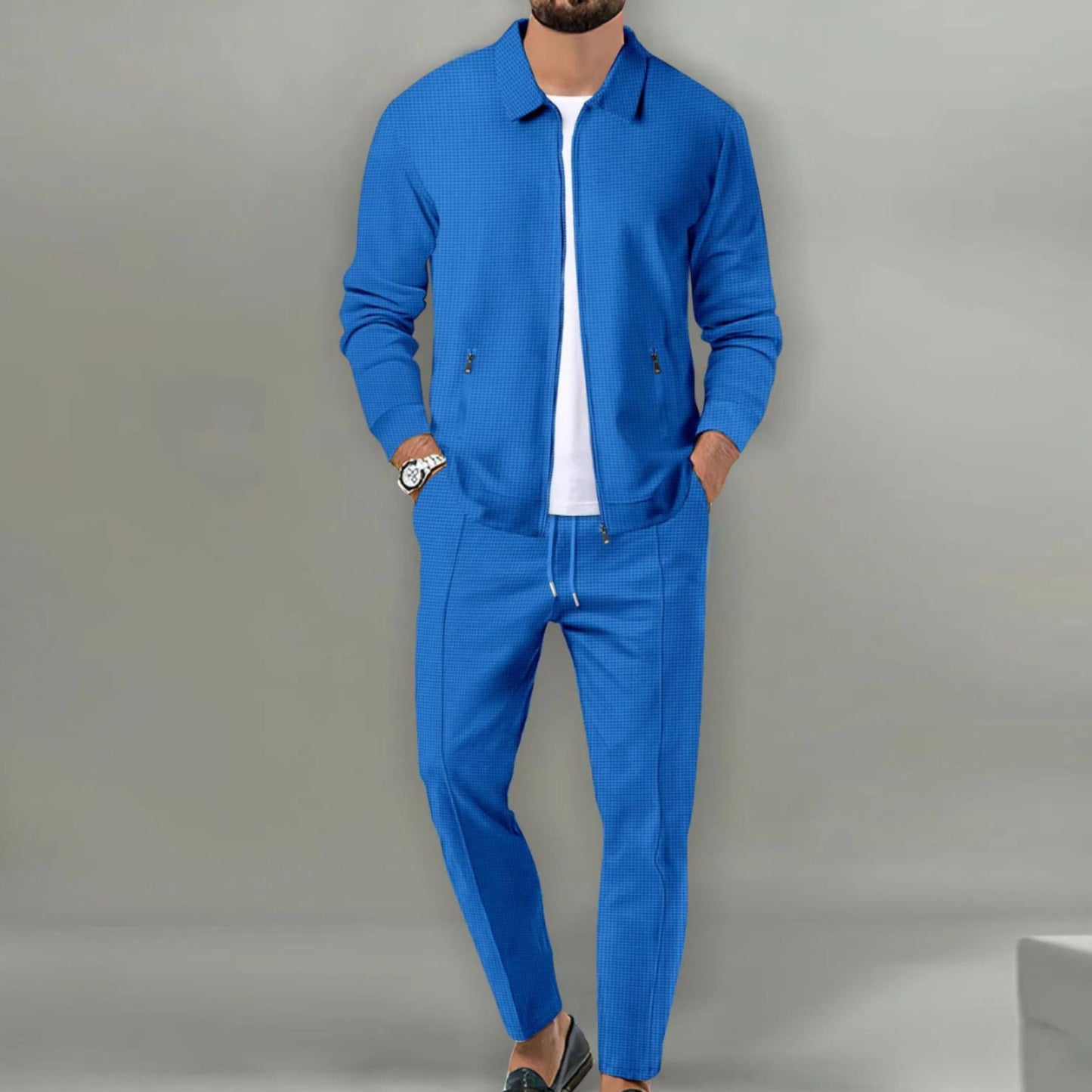 Adrian - Komplet męski czarny casual bluza zapinana na zamek i spodnie