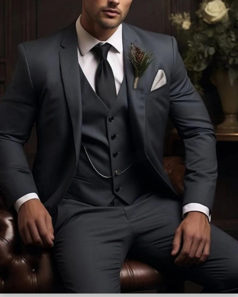 Dominik – Trzyczęściowy garnitur slim fit męski