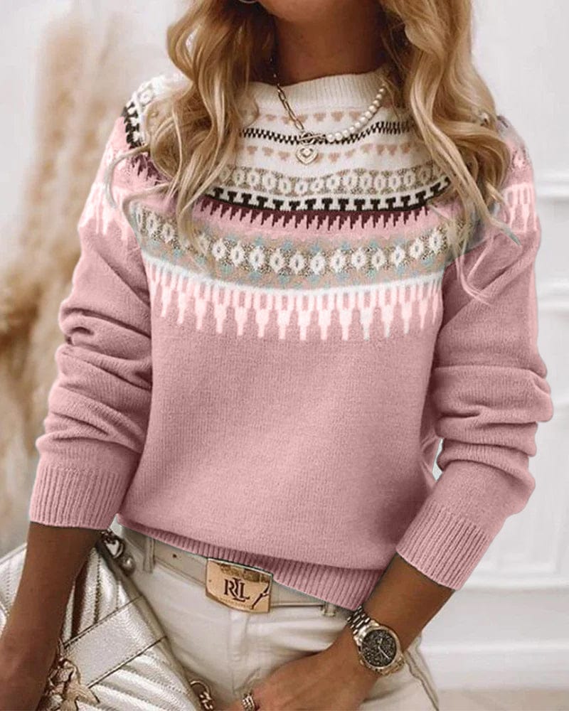 Karolina – Sweter damski z geometrycznym wzorem w stylu nordyckim