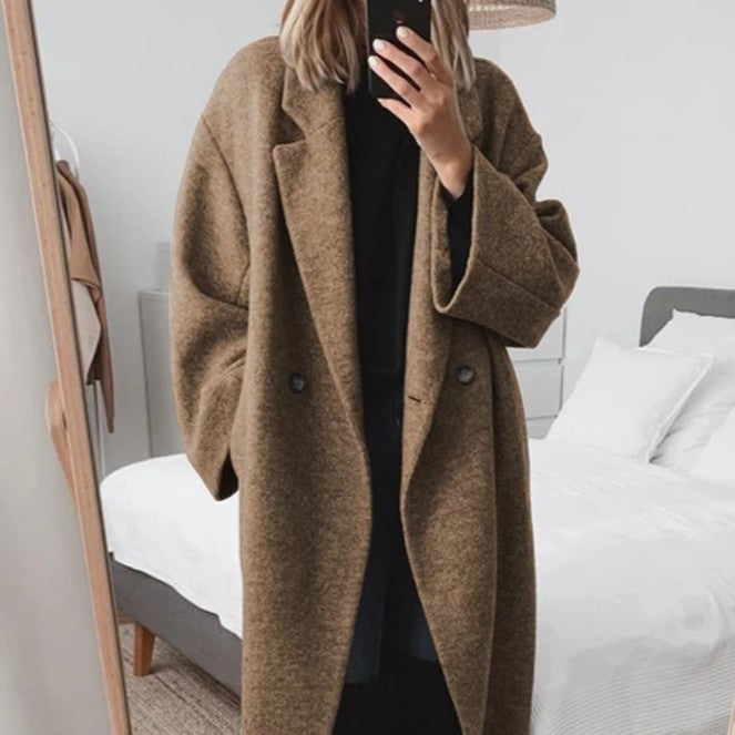 Solene - Damski Wełna płaszcz wełniany oversize elegancki zimowy