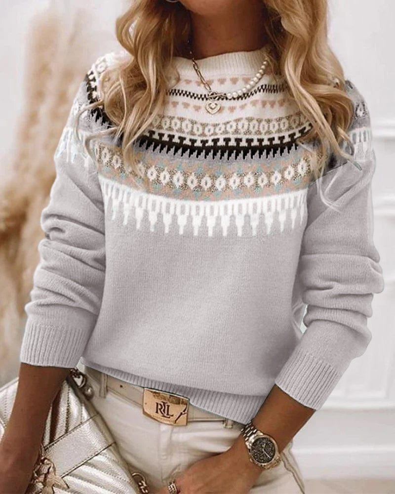 Karolina – Sweter damski z geometrycznym wzorem w stylu nordyckim