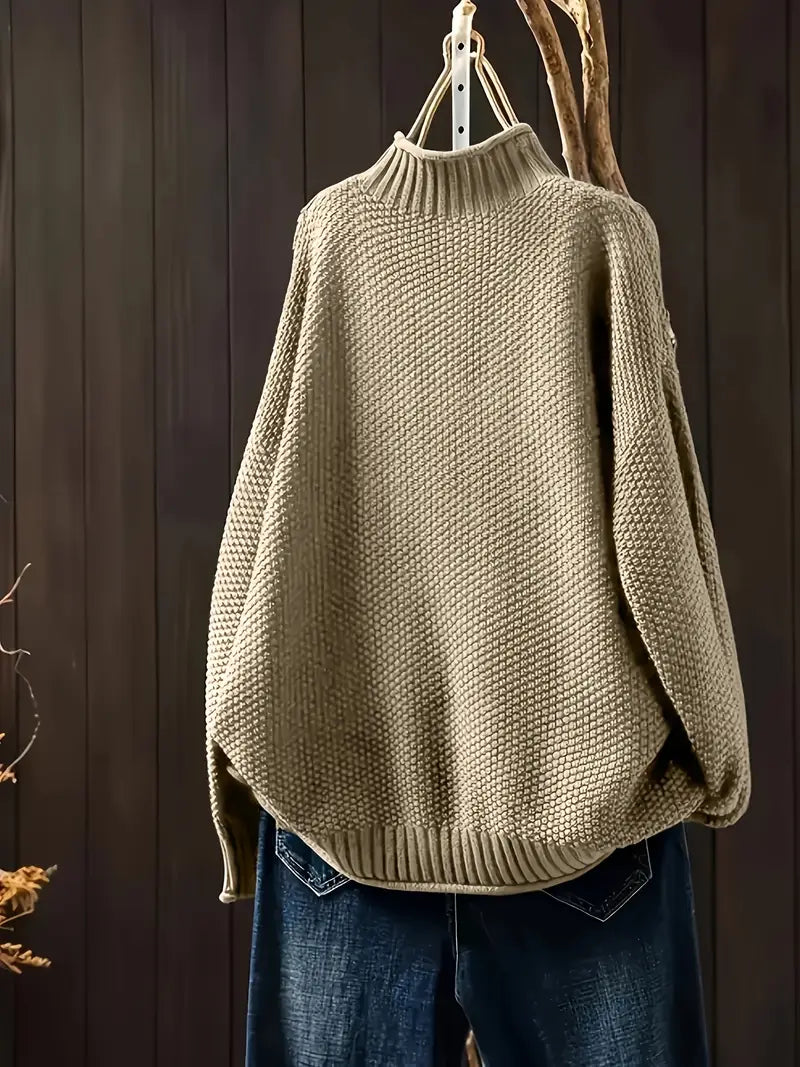 Nora - Sweter damski oversize z golfem i grubym splotem