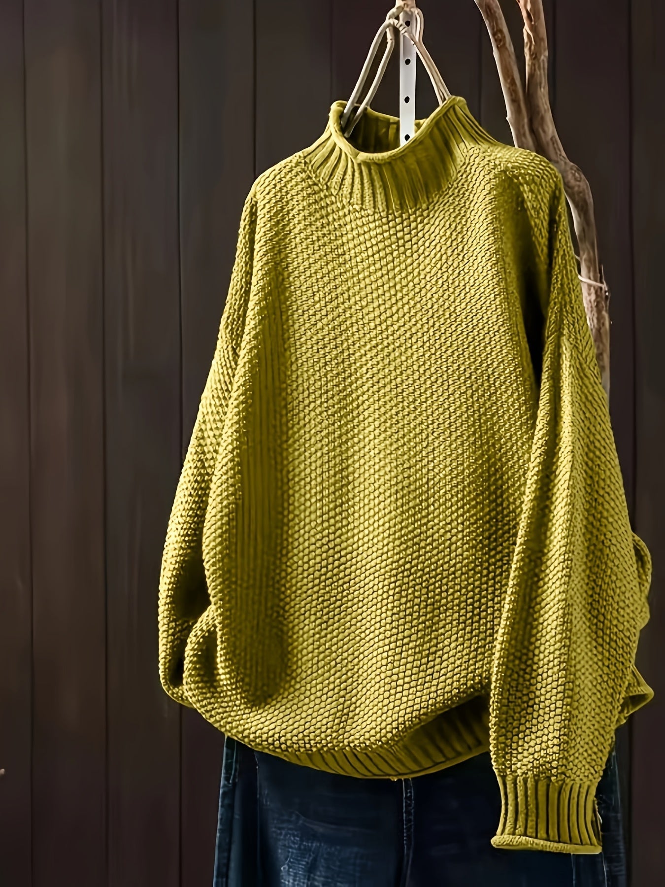Nora - Sweter damski oversize z golfem i grubym splotem