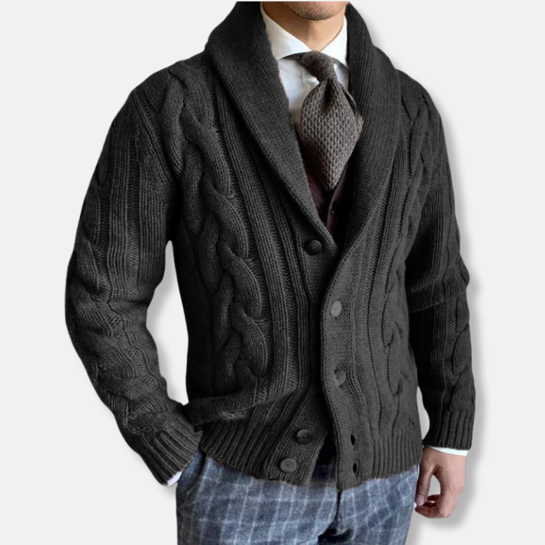 Lucas – Kardigan o Dzianinowym Wyglądzie z Kołnierzem Szalowym