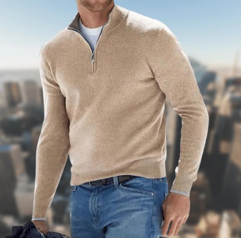 Sweter z wełny merynosa z półzamkiem i stójką