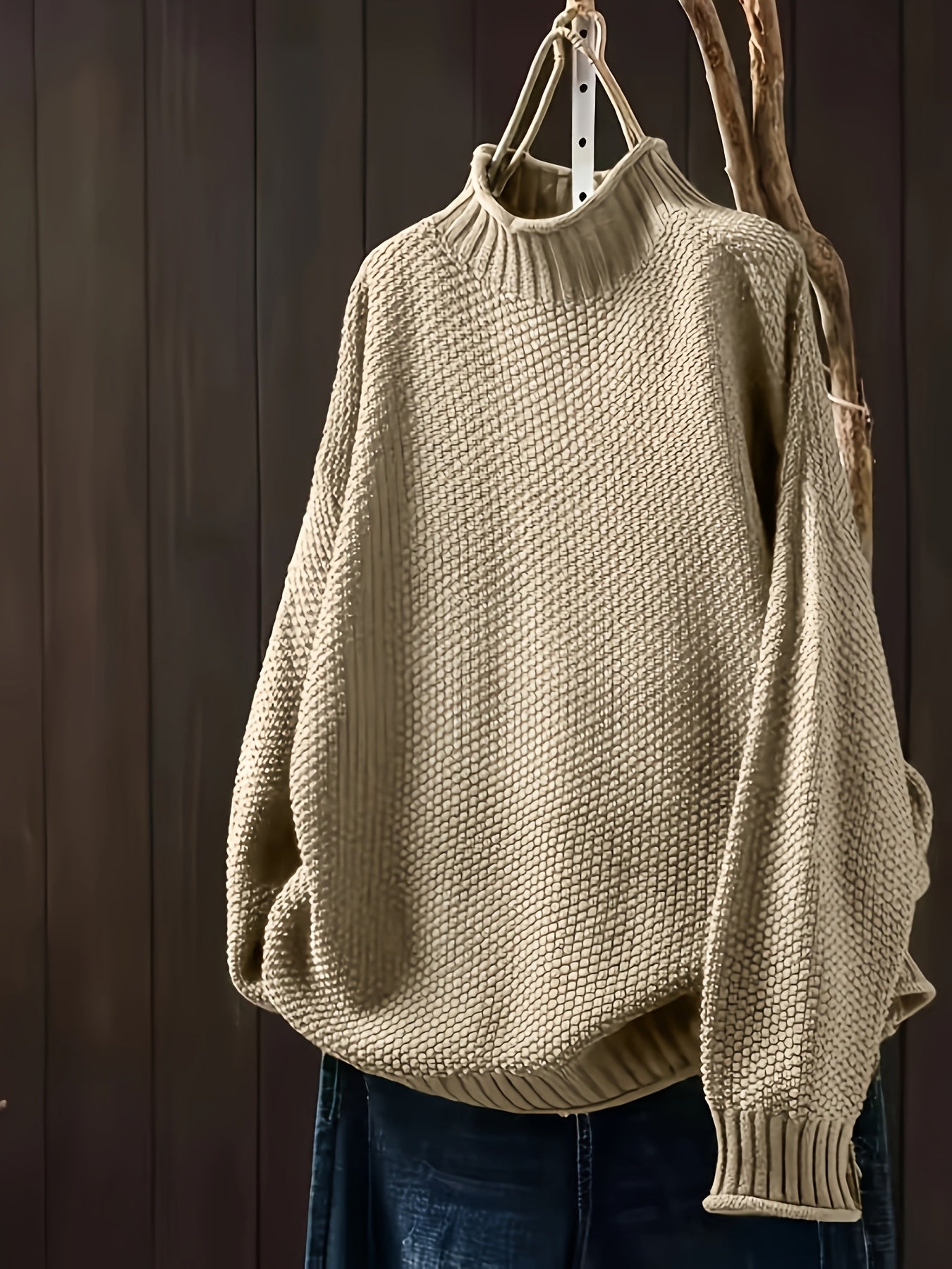Nora - Sweter damski oversize z golfem i grubym splotem