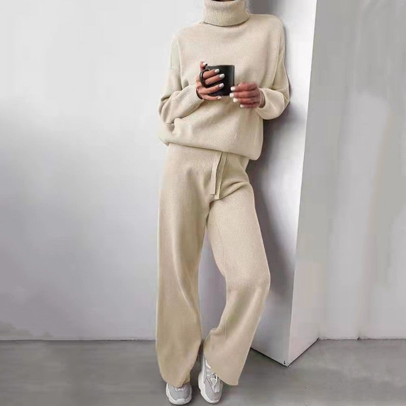 Liora - Damski komplet dzianinowy z golfem elegancki casualowy