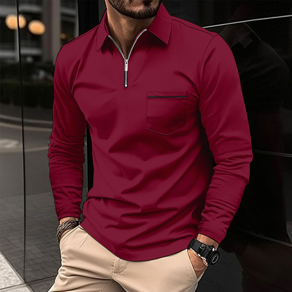 Rafał – Stylowa koszula polo z długim rękawem męska