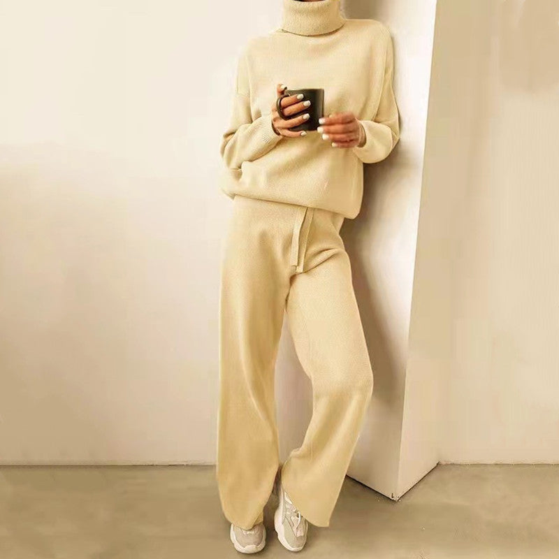 Liora - Damski komplet dzianinowy z golfem elegancki casualowy