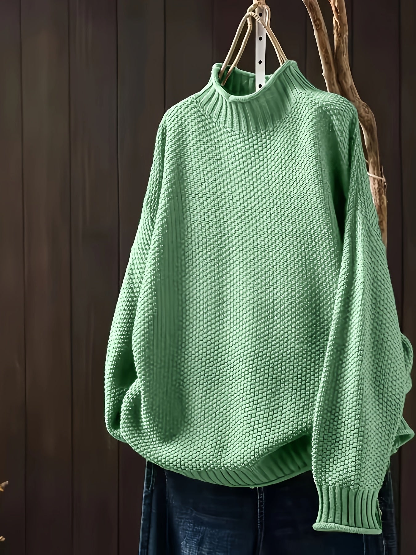 Nora - Sweter damski oversize z golfem i grubym splotem