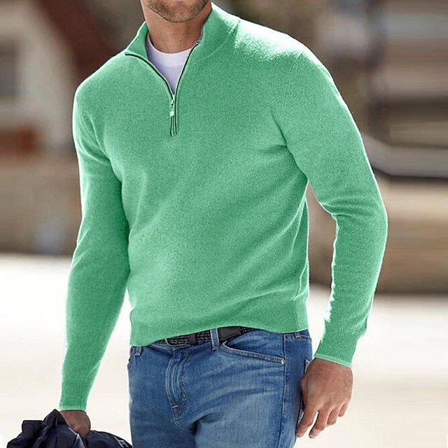 Sweter z wełny merynosa z półzamkiem i stójką