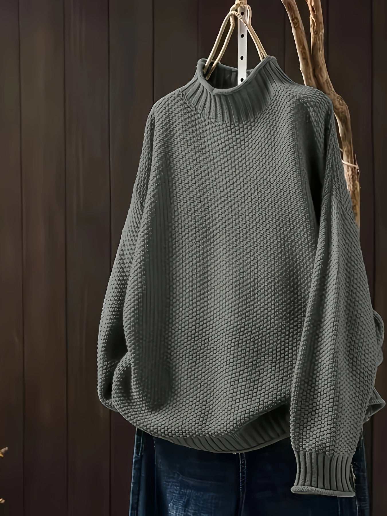 Nora - Sweter damski oversize z golfem i grubym splotem