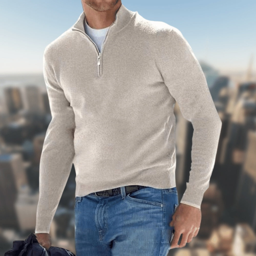 Sweter z wełny merynosa z półzamkiem i stójką