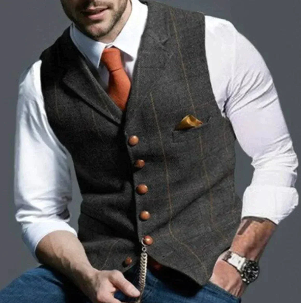 Oliver – Kamizelka męska garniturowa slim fit z kieszonką