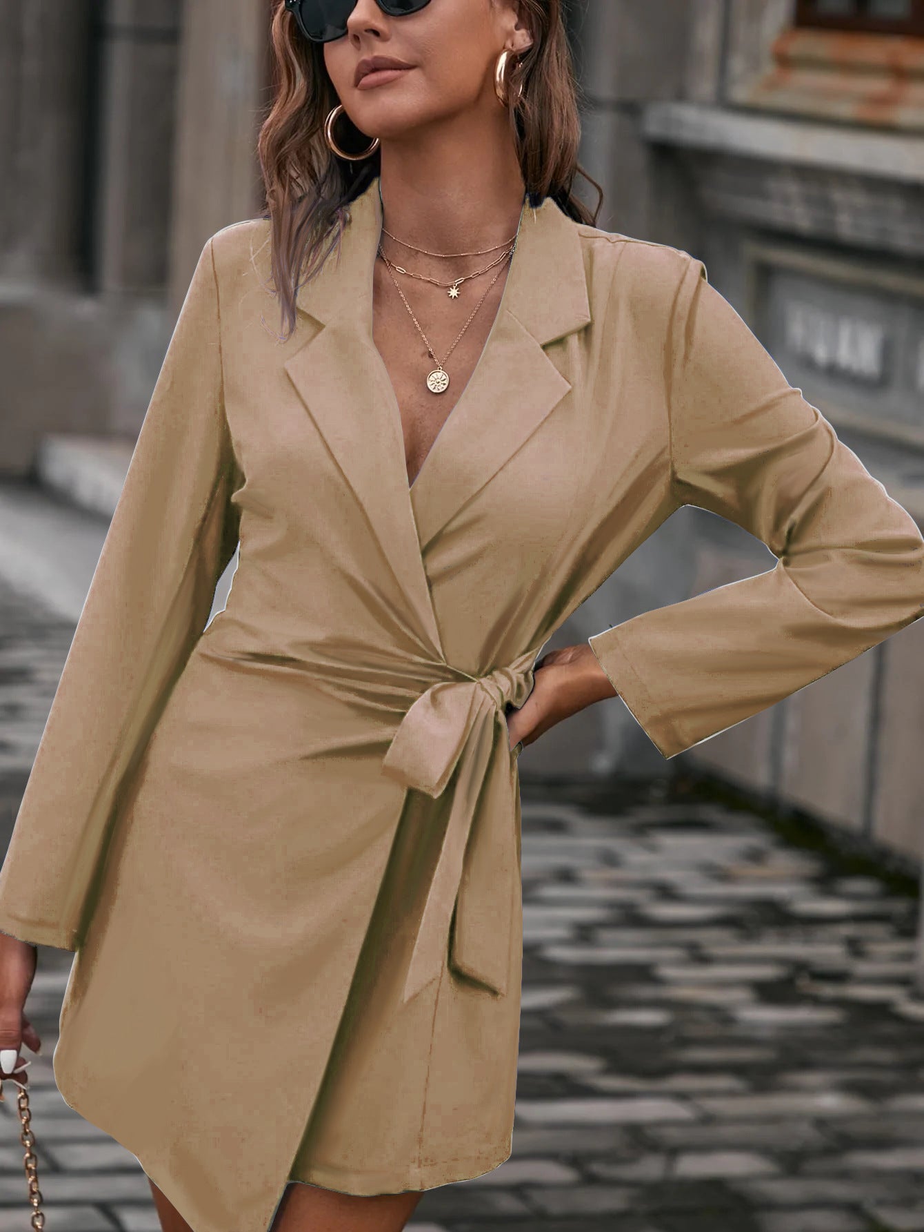 Olivia - Damska Sukienka Marynarkowa z Paskiem