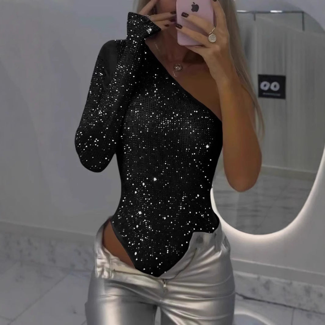 Lumina – Damskie body z cekinami na jedno ramię