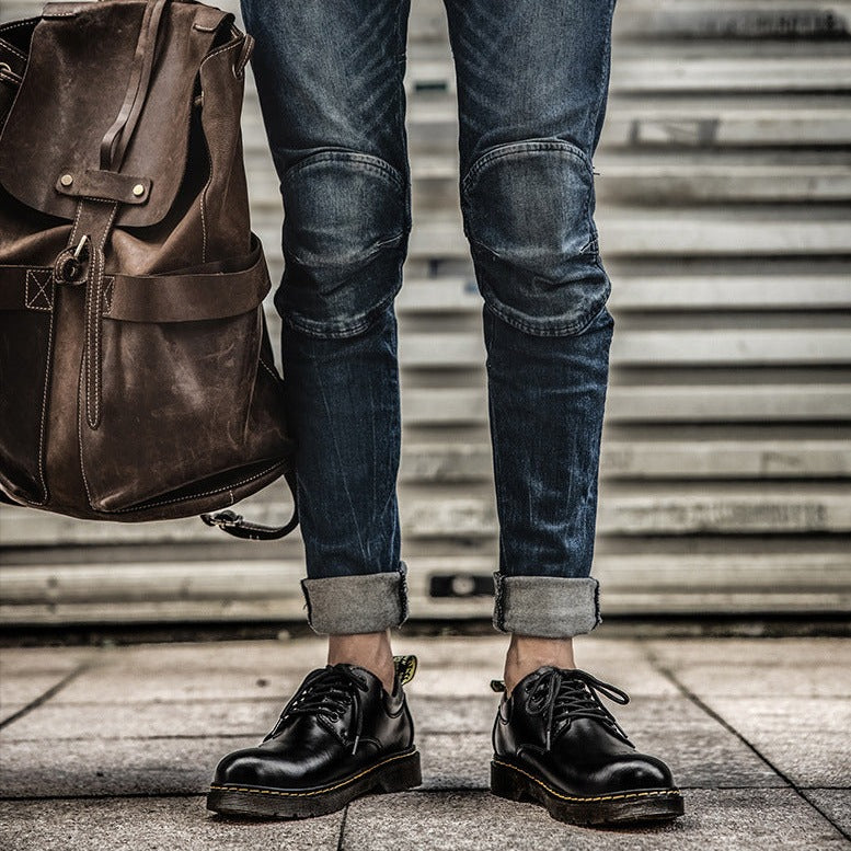 Leon - Buty męskie czarne skórzane wiązane