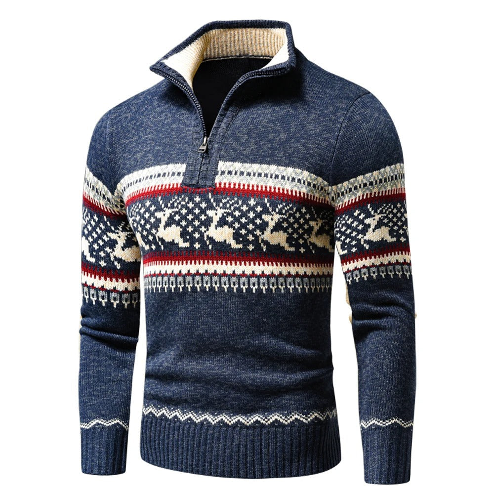 Elias – Męski sweter z kołnierzem i świątecznym wzorem