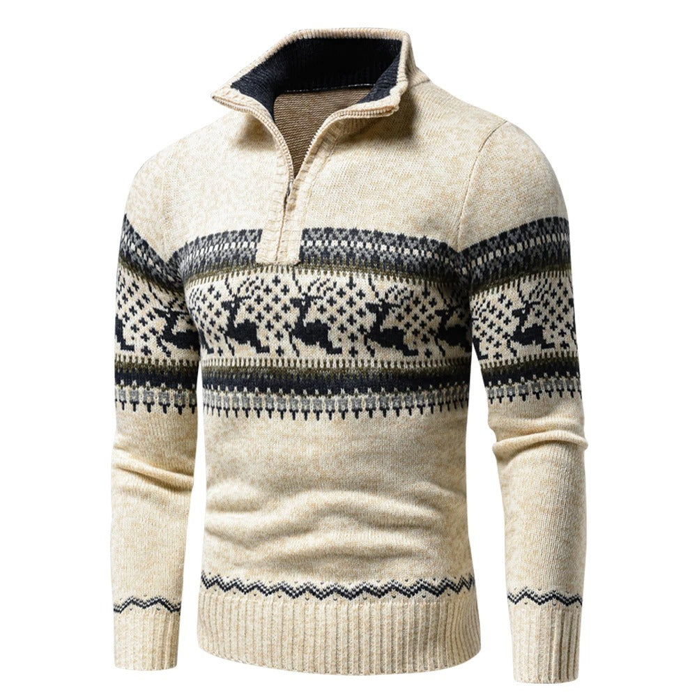 Elias – Męski sweter z kołnierzem i świątecznym wzorem