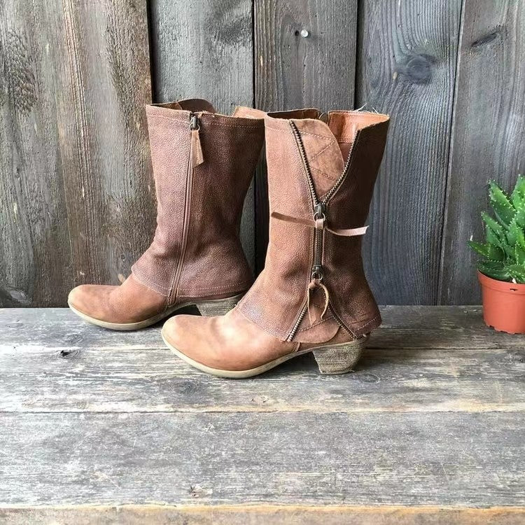 Kasztanowe Skórzane Botki Cowboy