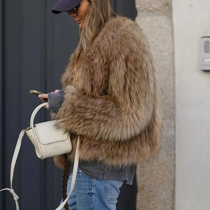 Karolina - Kurtka damska futrzana sztuczne futro oversize