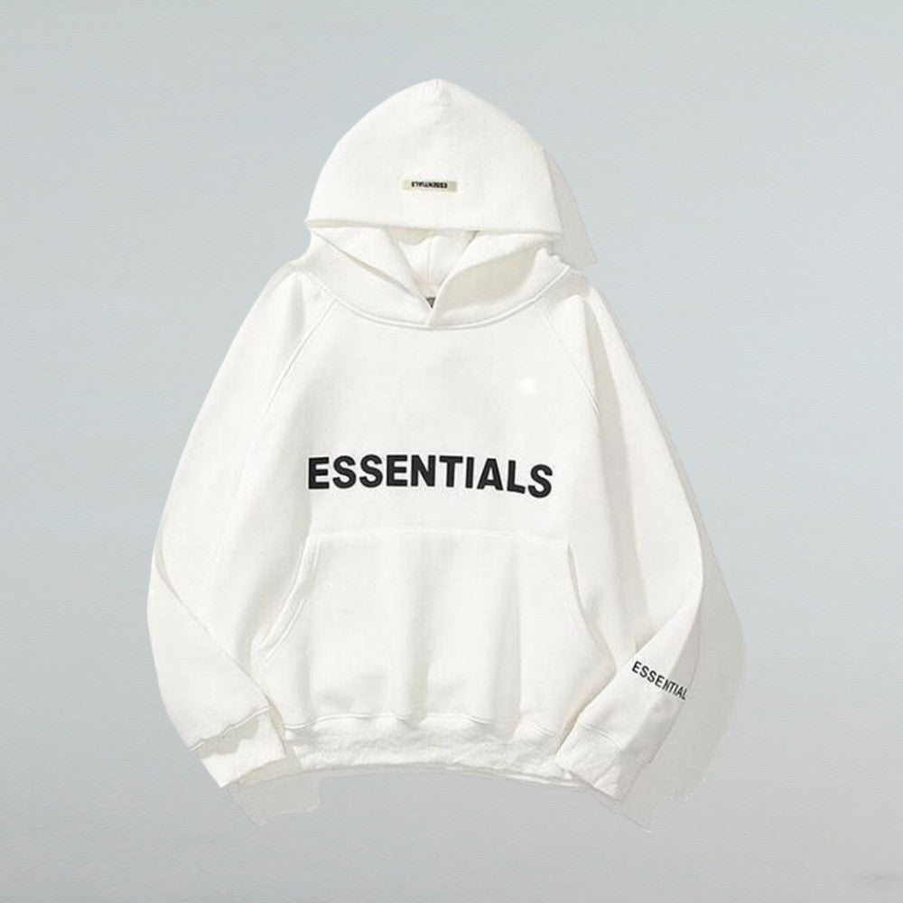 Nova – Bluza uniseks biała Essentials z kapturem i kieszenią kangurką