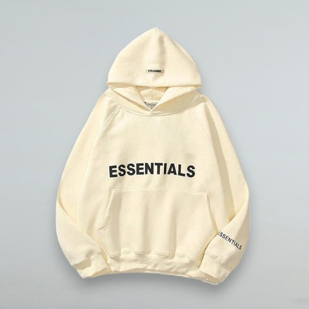 Nova – Bluza uniseks biała Essentials z kapturem i kieszenią kangurką