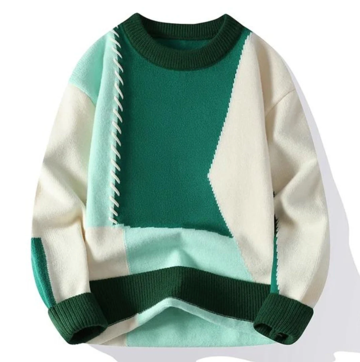 Adrian – Patchworkowy sweter z grubym splotem dla mężczyzn