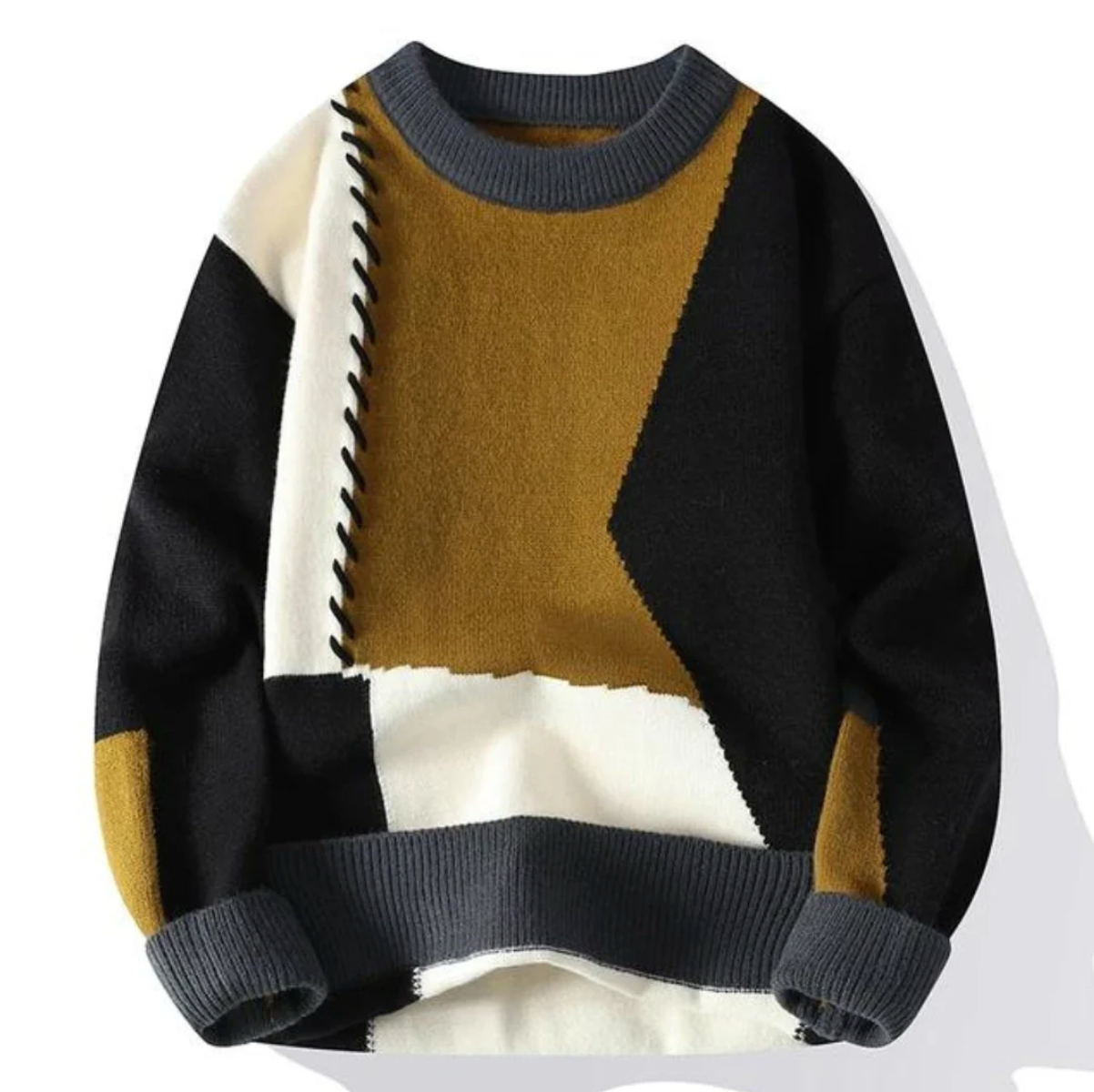 Adrian – Patchworkowy sweter z grubym splotem dla mężczyzn