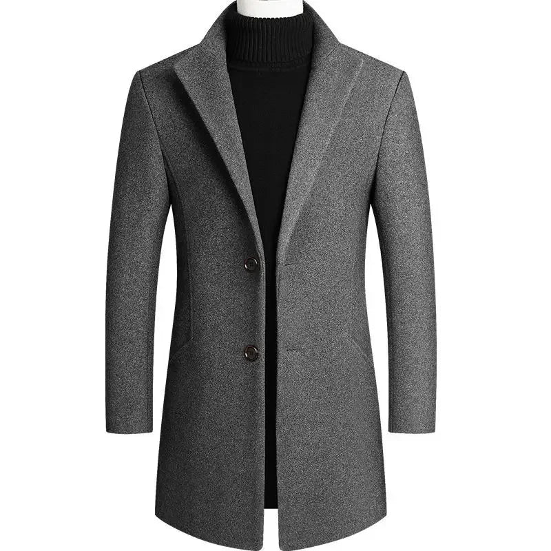 Ethan – Elegancki męski czarny płaszcz wełniany dwurzędowy