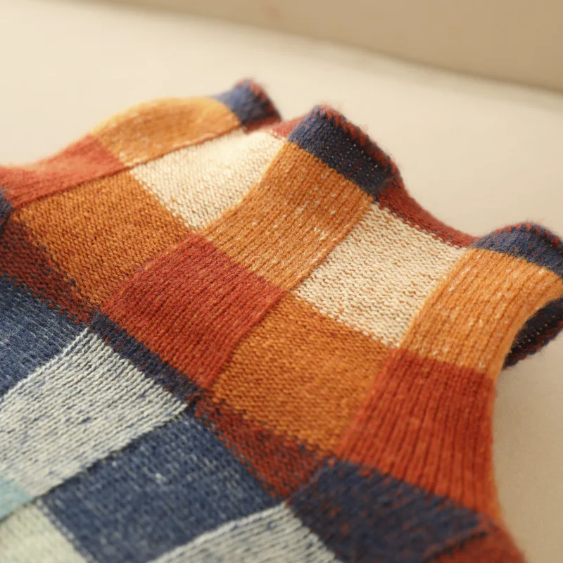 Aria – Sweter damski kolorowy oversize w kratkę z długim rękawem