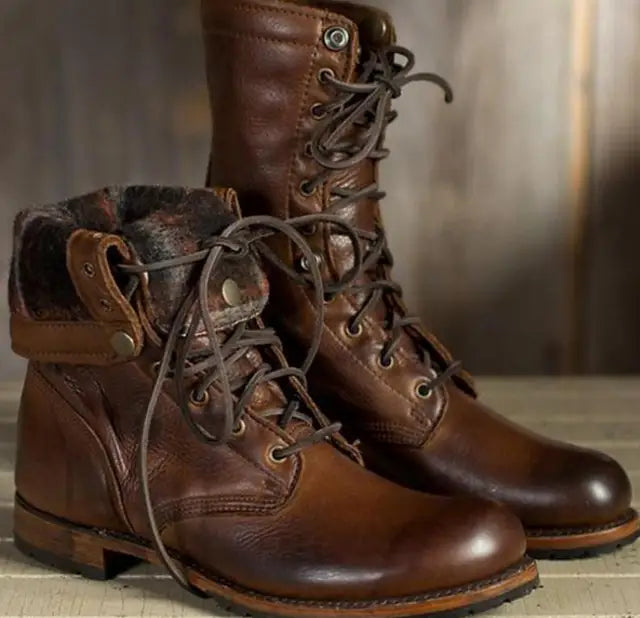 Adam – Skórzane Sznurowane Botki Męskie w Stylu Vintage