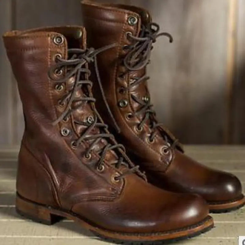 Adam – Skórzane Sznurowane Botki Męskie w Stylu Vintage