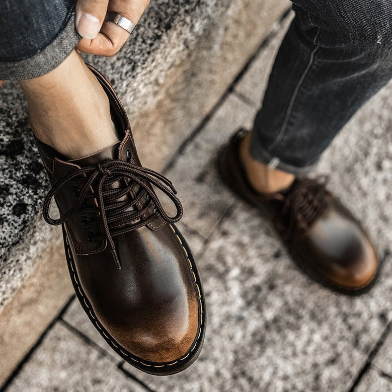Leon - Buty męskie czarne skórzane wiązane