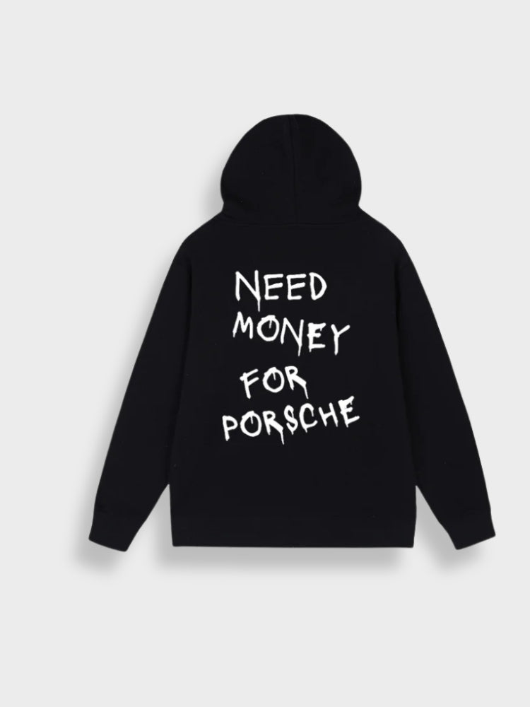 Rebel – Oversize hoodie z nadrukiem "Need Money for Porsche”