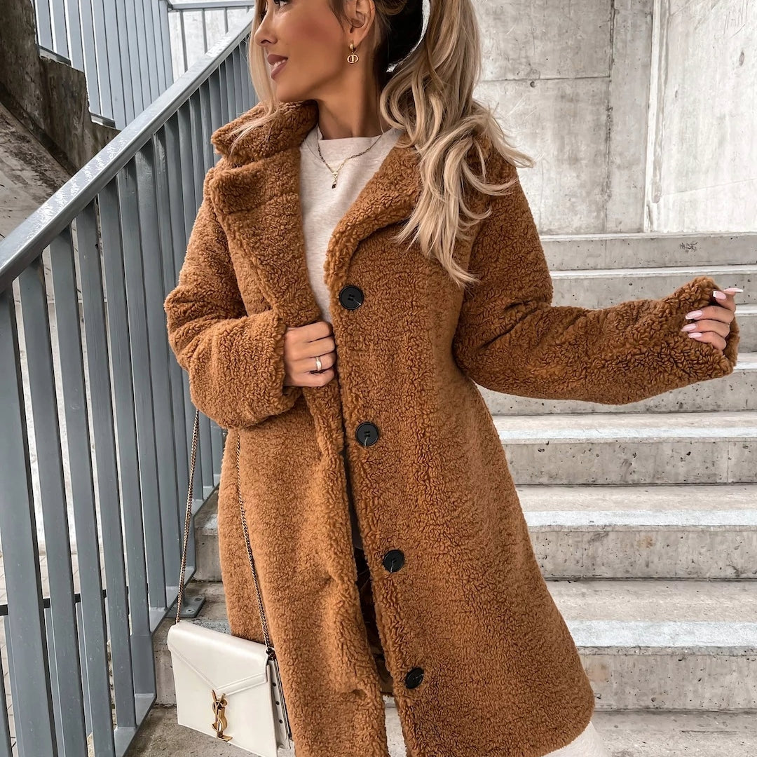 Evelina - Płaszcz zimowy damski z miękkiego sztucznego futra elegancki modny