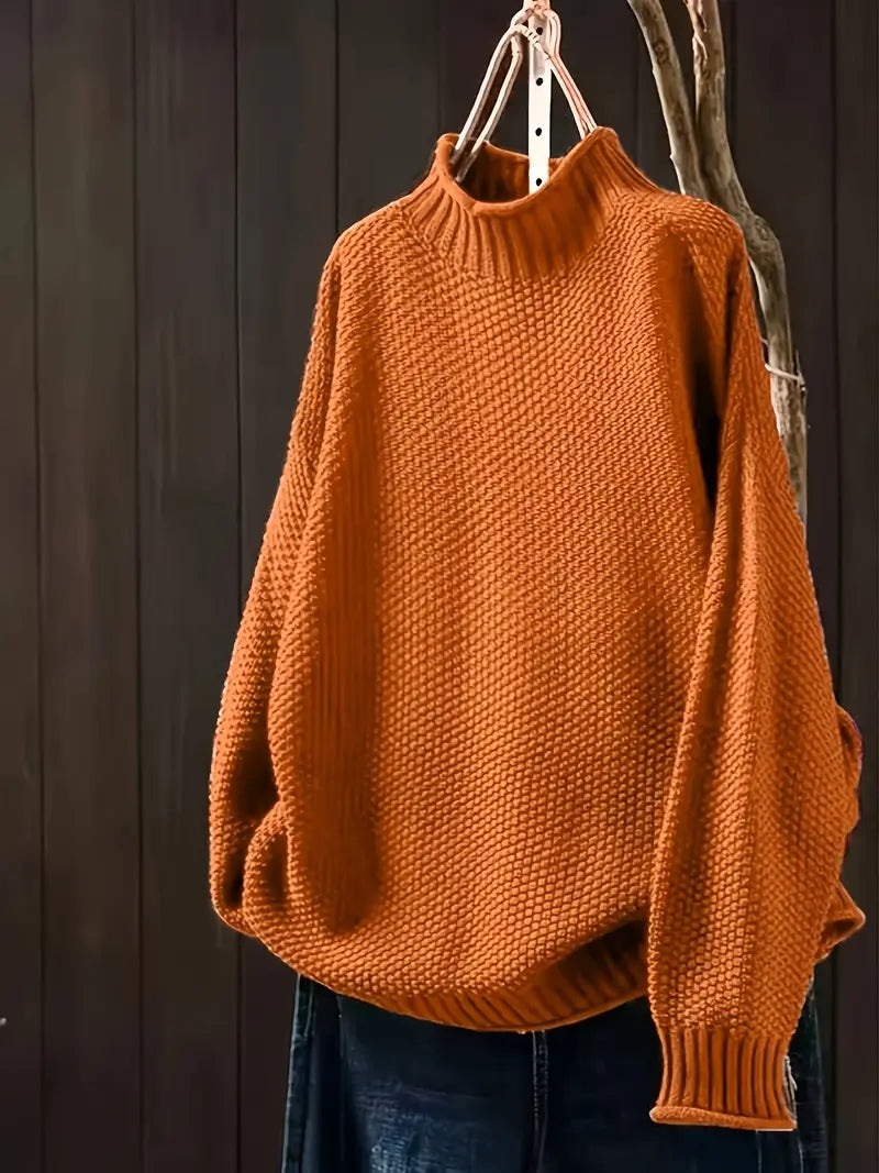 Nora - Sweter damski oversize z golfem i grubym splotem
