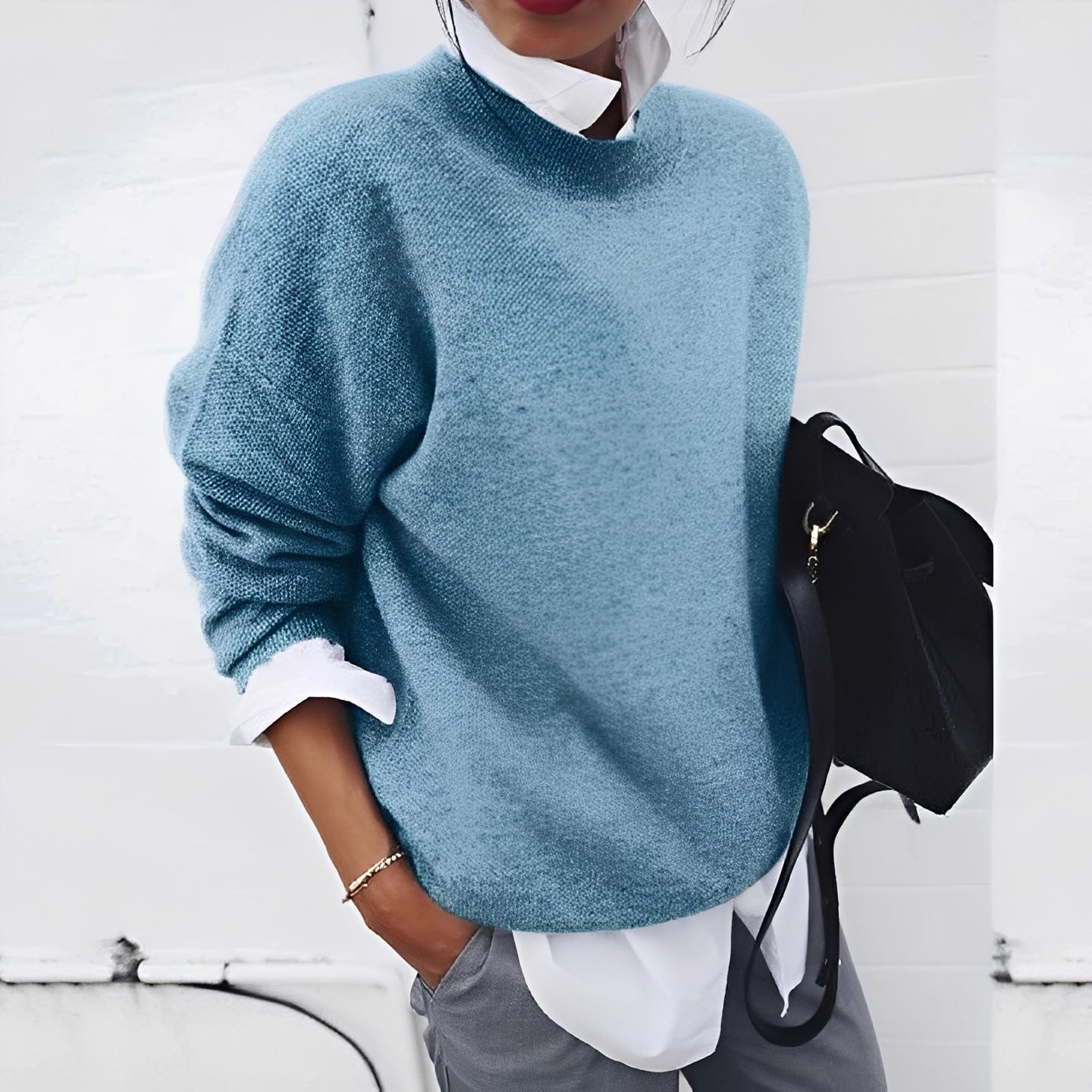 Lidia - Sweter damski oversize z okrągłym dekoltem