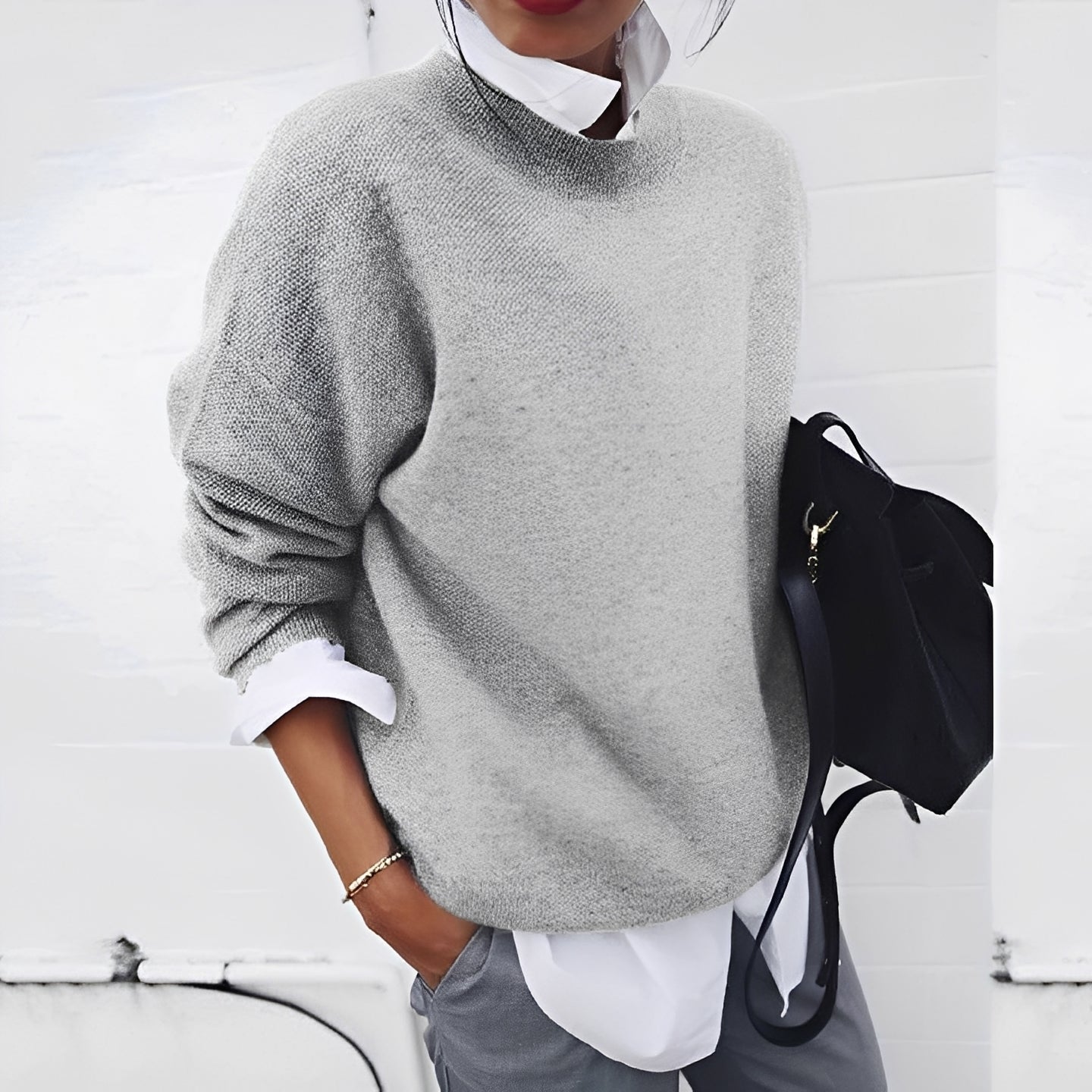 Lidia - Sweter damski oversize z okrągłym dekoltem