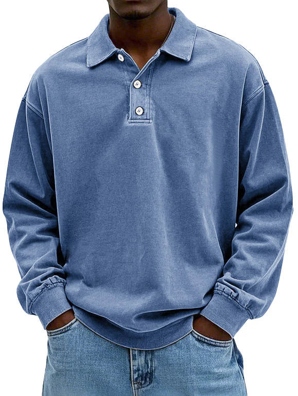 Ethan - Męska bluza polo casual z kołnierzykiem