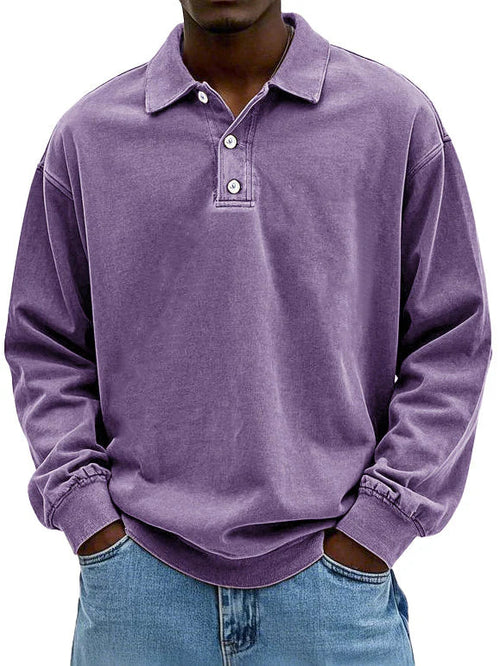 Ethan - Męska bluza polo casual z kołnierzykiem