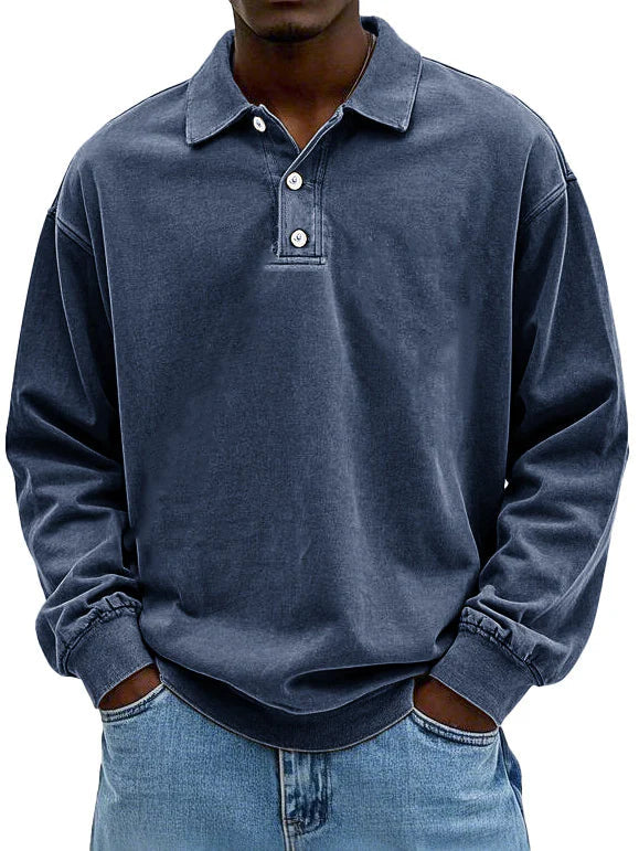 Ethan - Męska bluza polo casual z kołnierzykiem