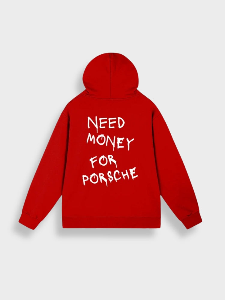 Rebel – Oversize hoodie z nadrukiem "Need Money for Porsche”