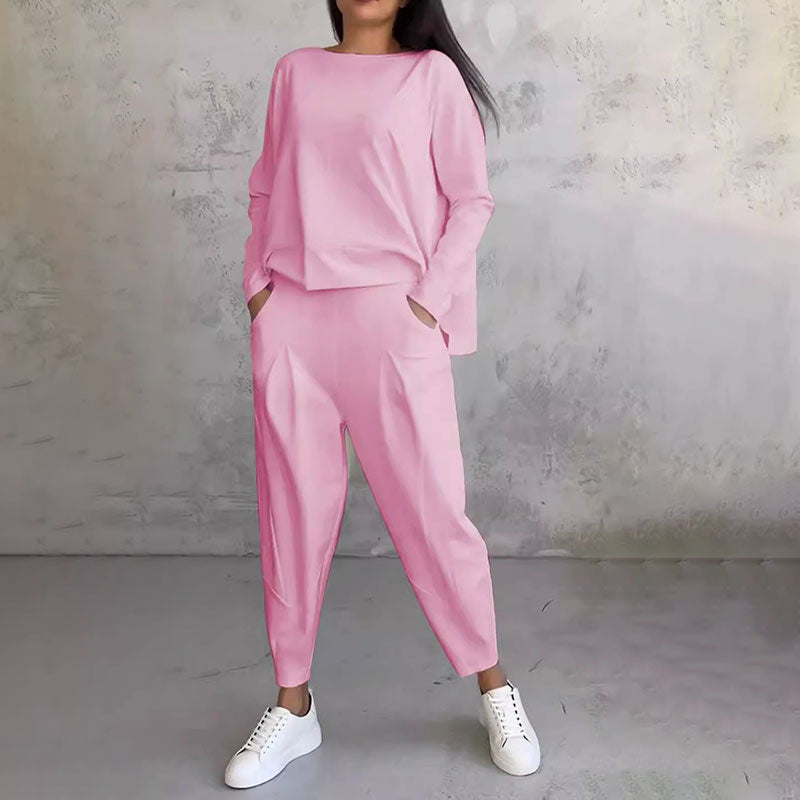 Elena – Damski zestaw casual z luźną bluzą i spodniami z kieszeniami