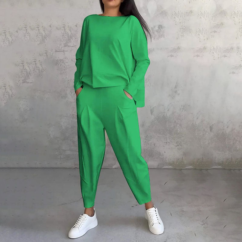 Elena – Damski zestaw casual z luźną bluzą i spodniami z kieszeniami